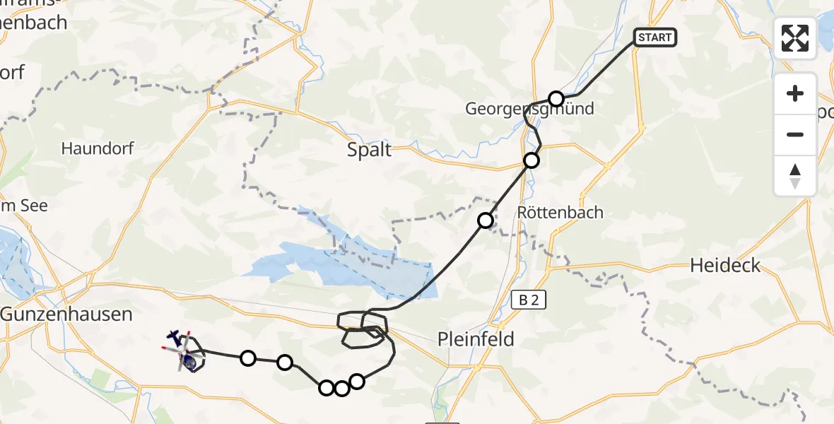 Flugroute Polizeihubschrauber Roth - Pfofeld, 02 September 2026, 08:25