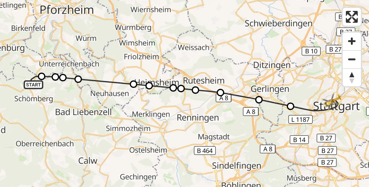 Flugroute Rettungshubschrauber Schömberg - Stuttgart, 02 September 2026, 08:28