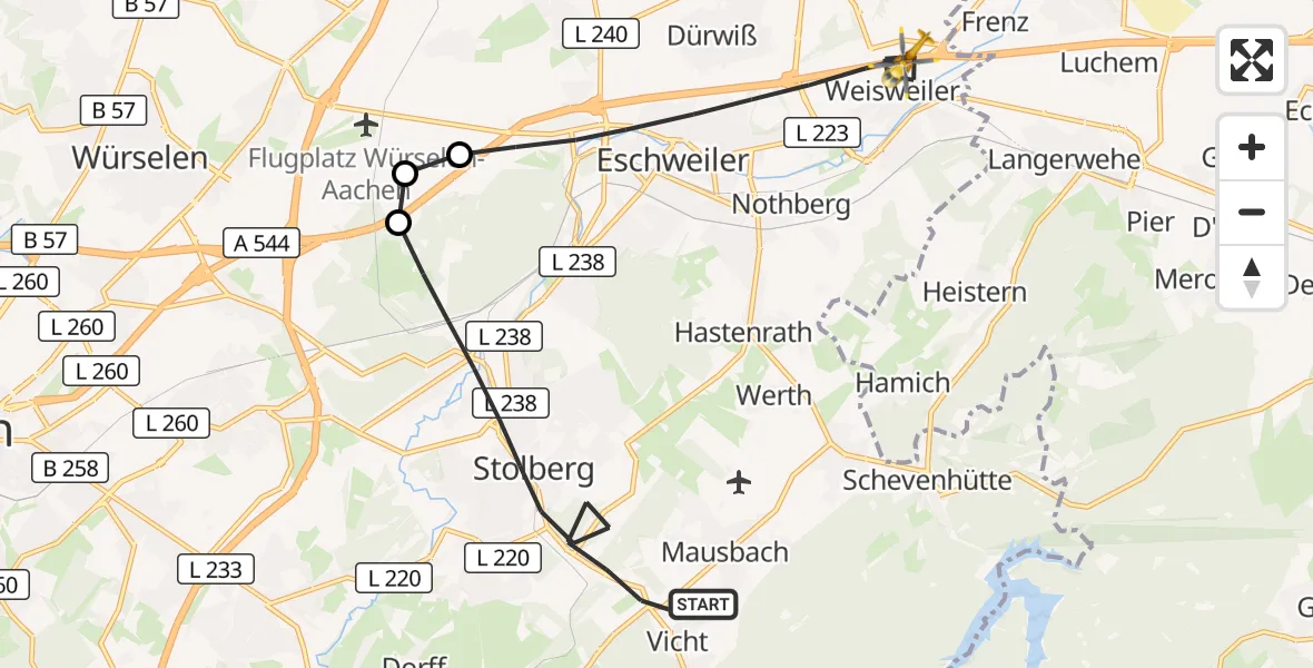 Flugroute Rettungshubschrauber Stolberg (Rhld.) - Eschweiler, 02 September 2026, 08:45
