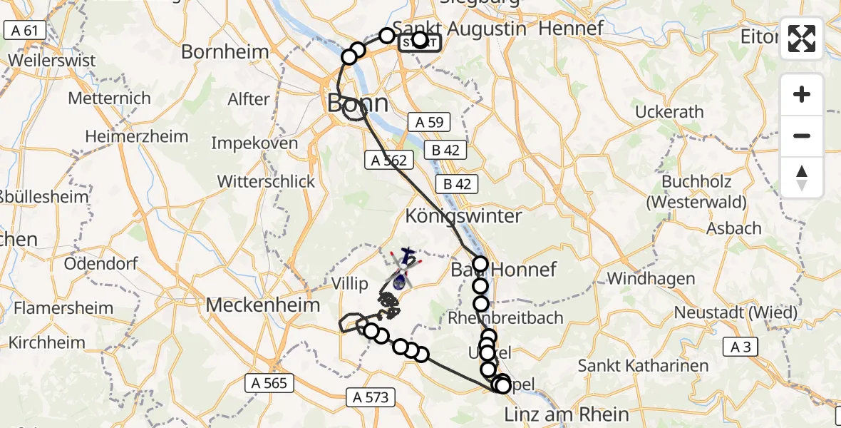 Flugroute Polizeihubschrauber Sankt Augustin - Wachtberg, 02 September 2026, 08:46