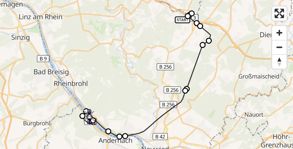 Flugroute Polizeihubschrauber Oberhonnefeld-Gierend - Andernach, 02 September 2026, 08:46