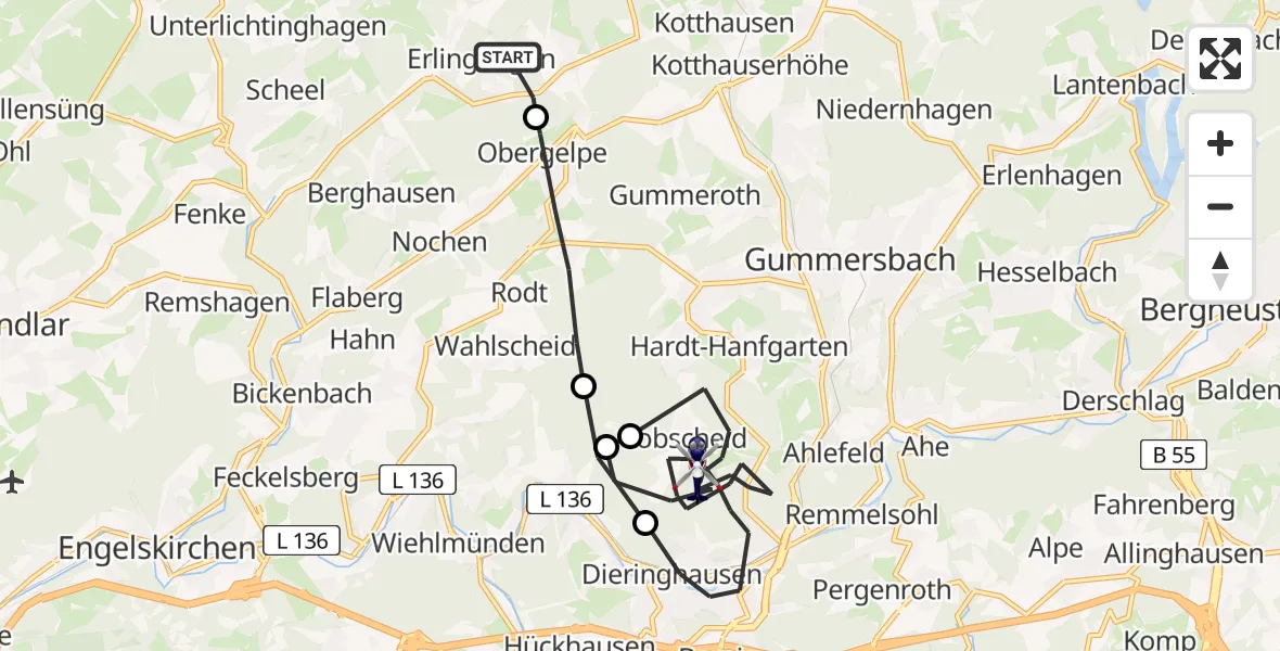 Flugroute Polizeihubschrauber Marienheide - Gummersbach, 02 September 2026, 08:47