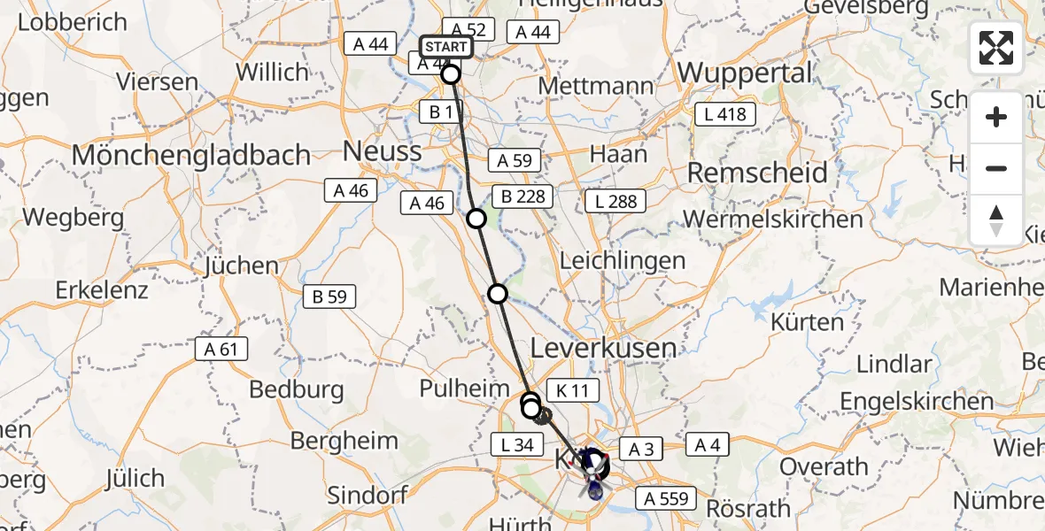 Flugroute Polizeihubschrauber Düsseldorf Flughafen - Köln, 02 September 2026, 08:50