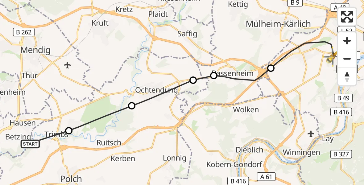 Flugroute Rettungshubschrauber Trimbs - Koblenz, 02 September 2026, 08:54