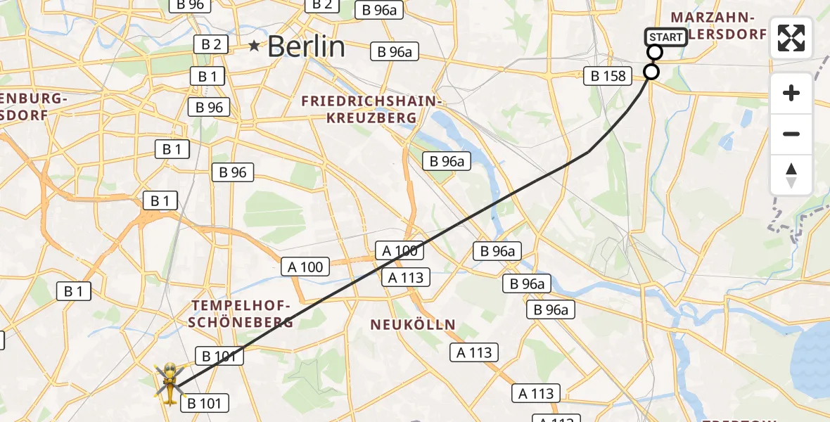 Flugroute Rettungshubschrauber Berlin Emergency Hospital - Berlin, 02 September 2026, 08:56