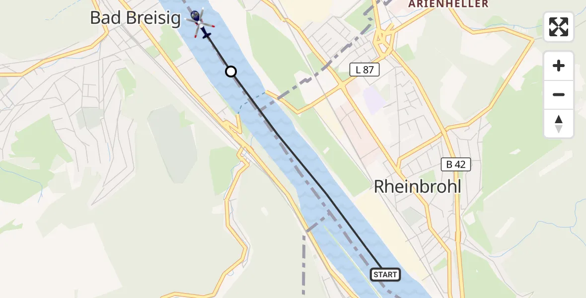 Flugroute Polizeihubschrauber Rheinbrohl - Bad Breisig, 02 September 2026, 09:01