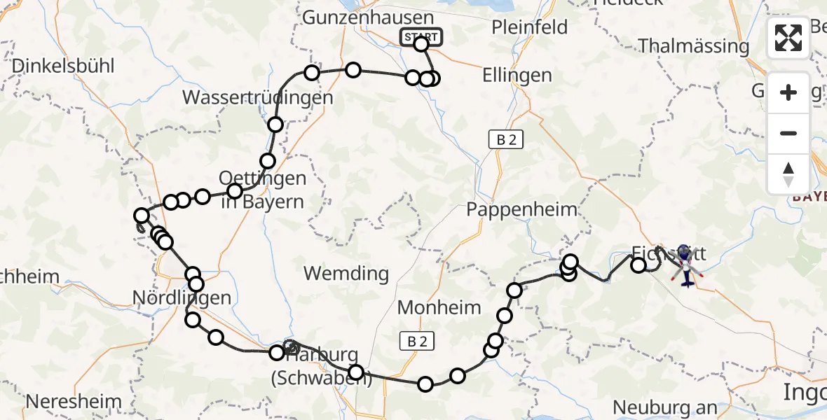 Flugroute Polizeihubschrauber Pfofeld - Eichstätt, 02 September 2026, 09:01