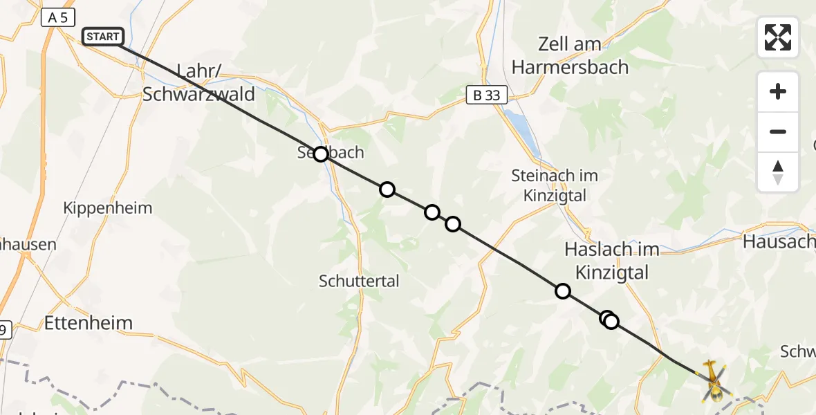 Flugroute Rettungshubschrauber Lahr/Schwarzwald - Mühlenbach, 02 September 2026, 09:14