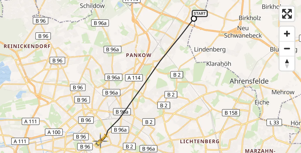 Flugroute Rettungshubschrauber Helios Clinic Berlin-Buch - Berlin, 02 September 2026, 09:15