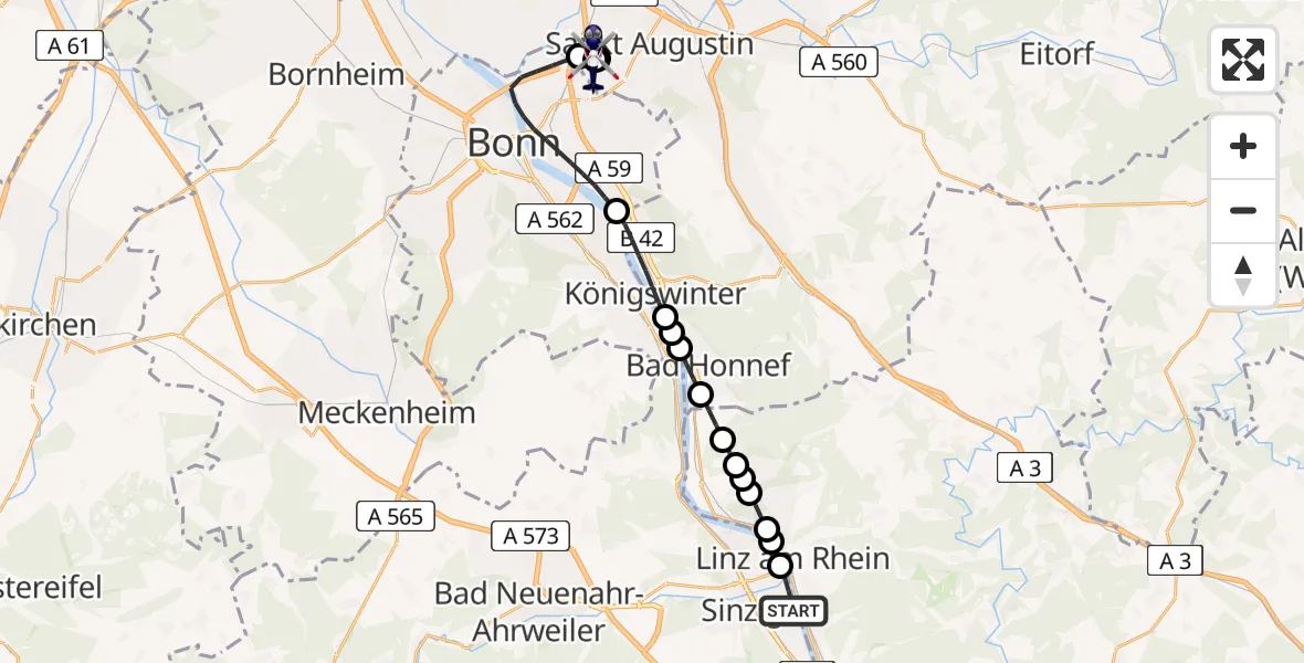 Flugroute Polizeihubschrauber Sinzig - Sankt Augustin, 02 September 2026, 09:17
