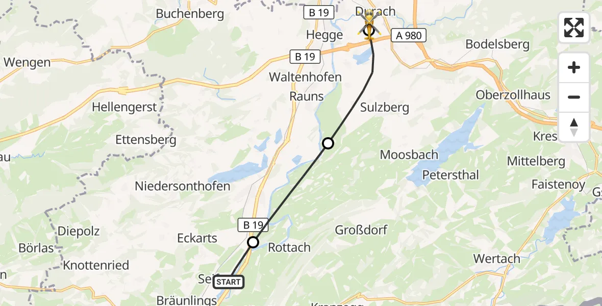 Flugroute Rettungshubschrauber Immenstadt i.Allgäu - Kempten-Durach Flugplatz, 02 September 2026, 09:19