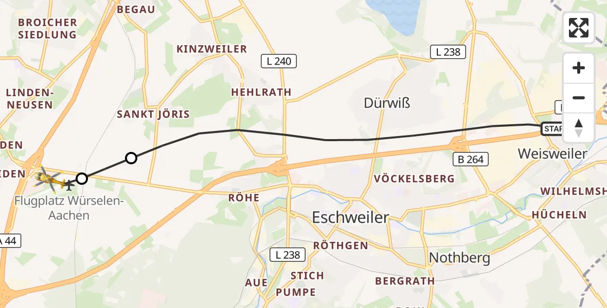 Flugroute Rettungshubschrauber Eschweiler - Aachen-Merzbrück Flughafen, 02 September 2026, 09:20
