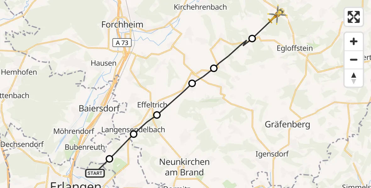 Flugroute Rettungshubschrauber Erlangen - Pretzfeld, 02 September 2026, 09:23
