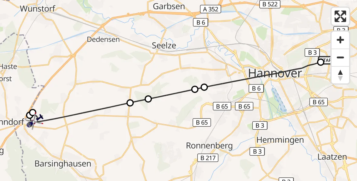 Flugroute Polizeihubschrauber Hannover Luftrettung Hubschrauberlandeplatz (Christoph 4) - Barsinghausen, 02 September 2026, 09:24