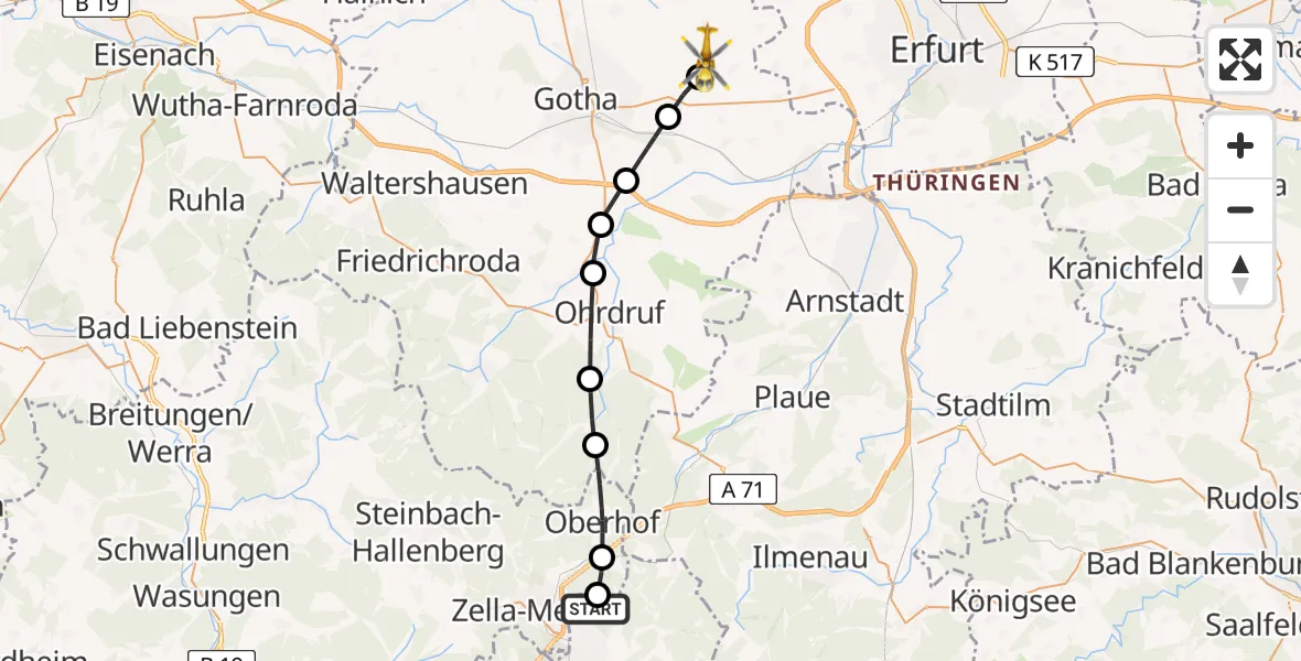 Flugroute Rettungshubschrauber Suhl - Pferdingsleben, 02 September 2026, 09:27