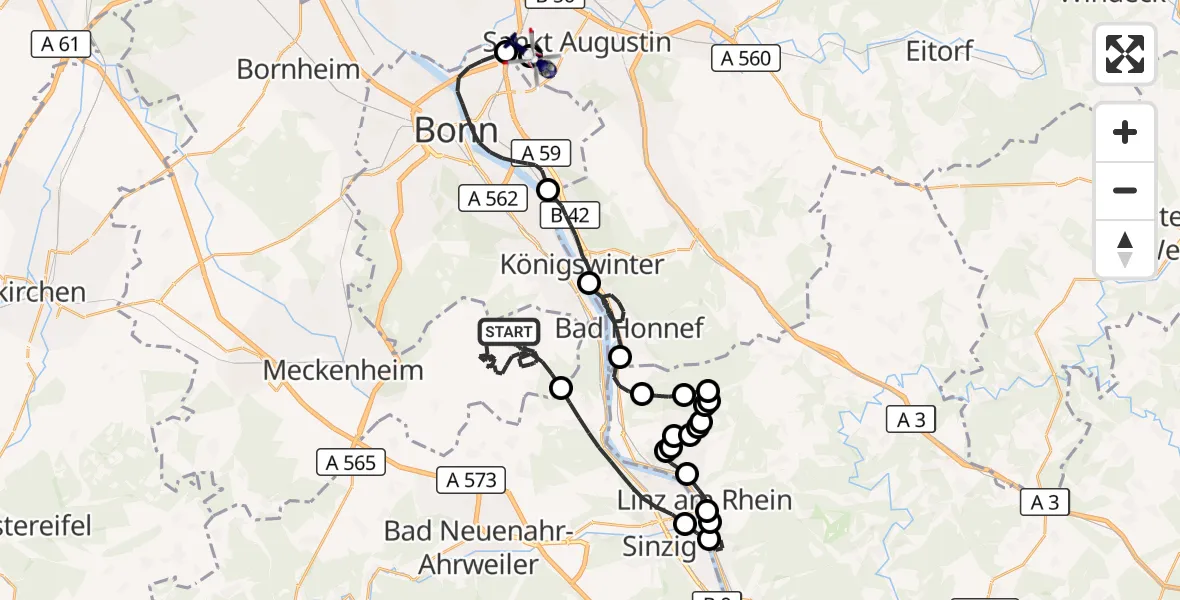 Flugroute Polizeihubschrauber Wachtberg - Sankt Augustin, 02 September 2026, 09:31