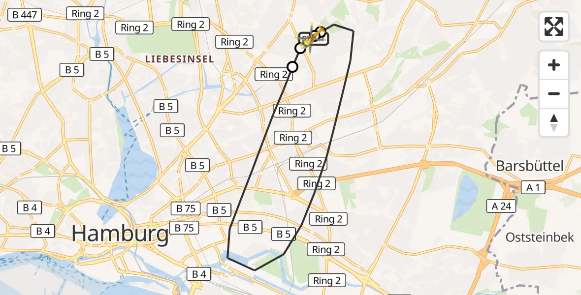 Flugroute Rettungshubschrauber Hamburg Military Hospital - Hamburg Military Hospital, 02 September 2026, 09:43