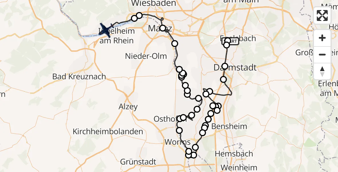 Flugroute Polizeiflugzeug Flughafen Frankfurt-Egelsbach - Oestrich-Winkel, 02 September 2026, 09:46