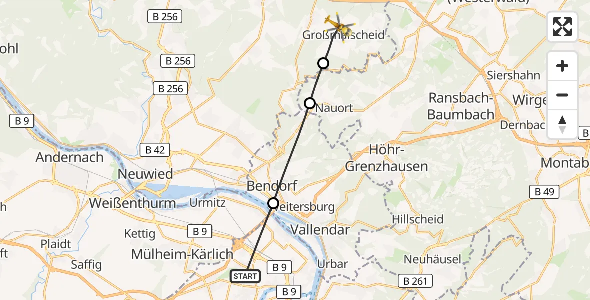 Flugroute Rettungshubschrauber Koblenz - Großmaischeid, 02 September 2026, 09:49