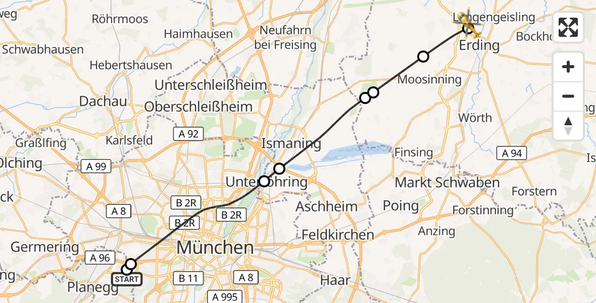 Flugroute Rettungshubschrauber DRF Air Rescue München Hubschrauberlandeplatz - Erding, 02 September 2026, 09:52