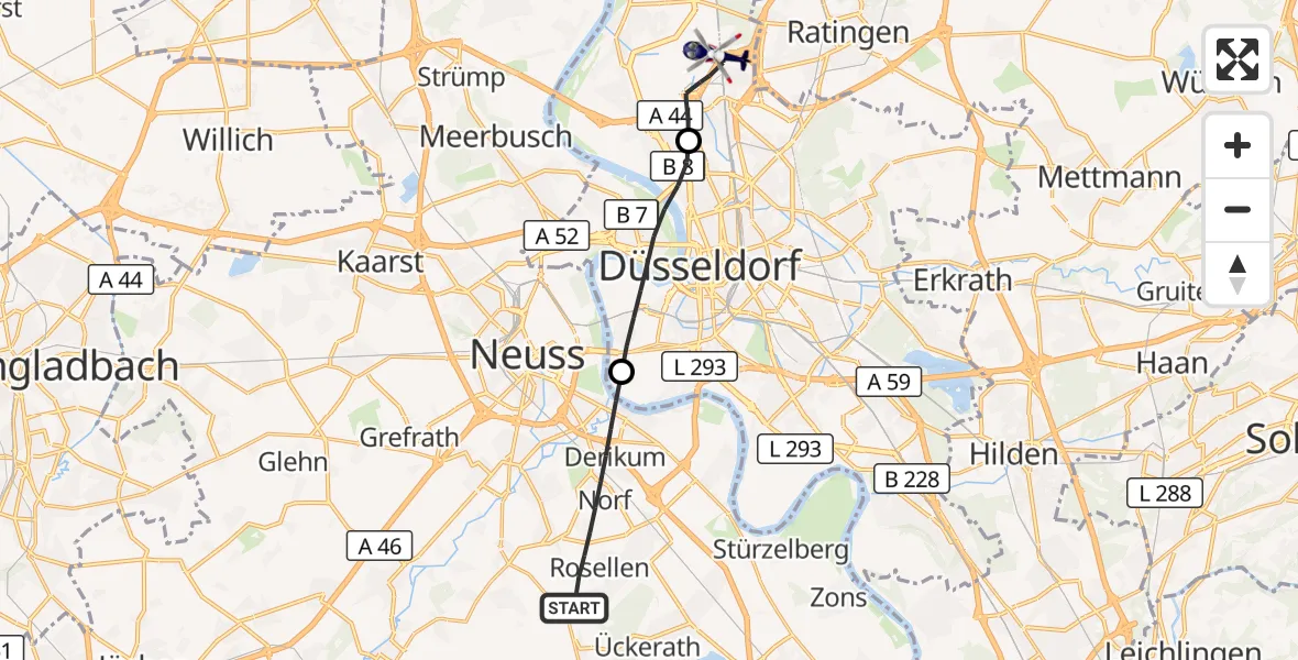 Flugroute Polizeihubschrauber Neuss - Düsseldorf Flughafen, 02 September 2026, 09:54