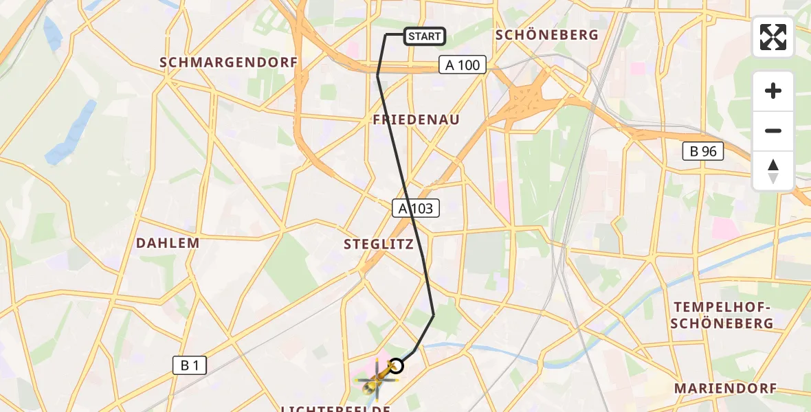 Flugroute Rettungshubschrauber Berlin - Charité Clinic Benjamin Franklin Campus, 02 September 2026, 09:54