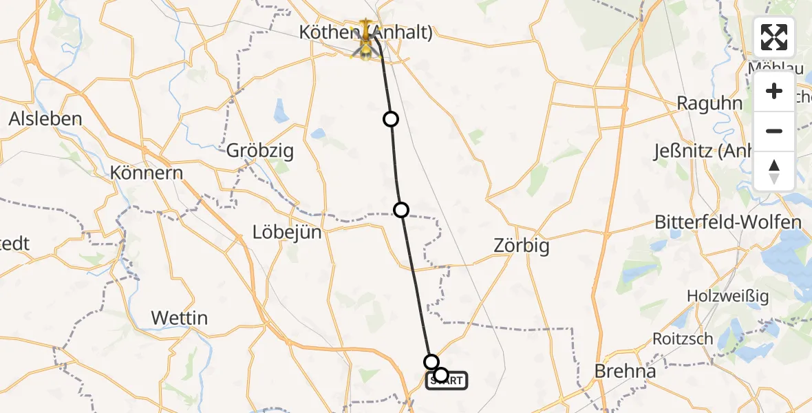 Flugroute Rettungshubschrauber Halle-Oppin Flugplatz - Köthen (Anhalt), 02 September 2026, 09:57