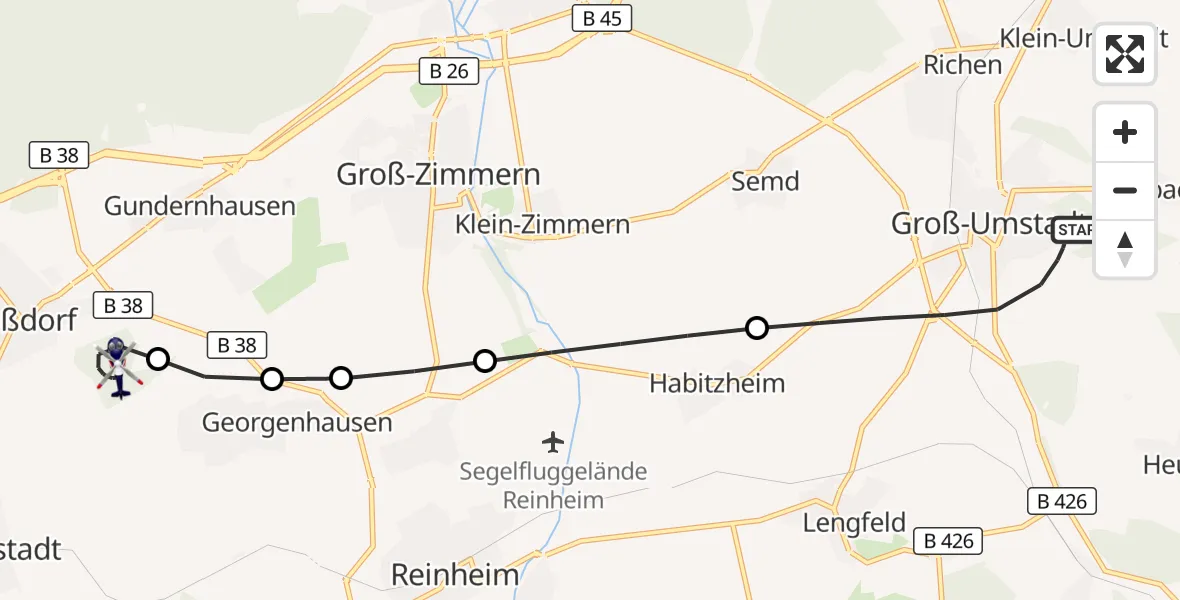 Flugroute Polizeihubschrauber Groß-Umstadt - Roßdorf, 02 September 2026, 09:59