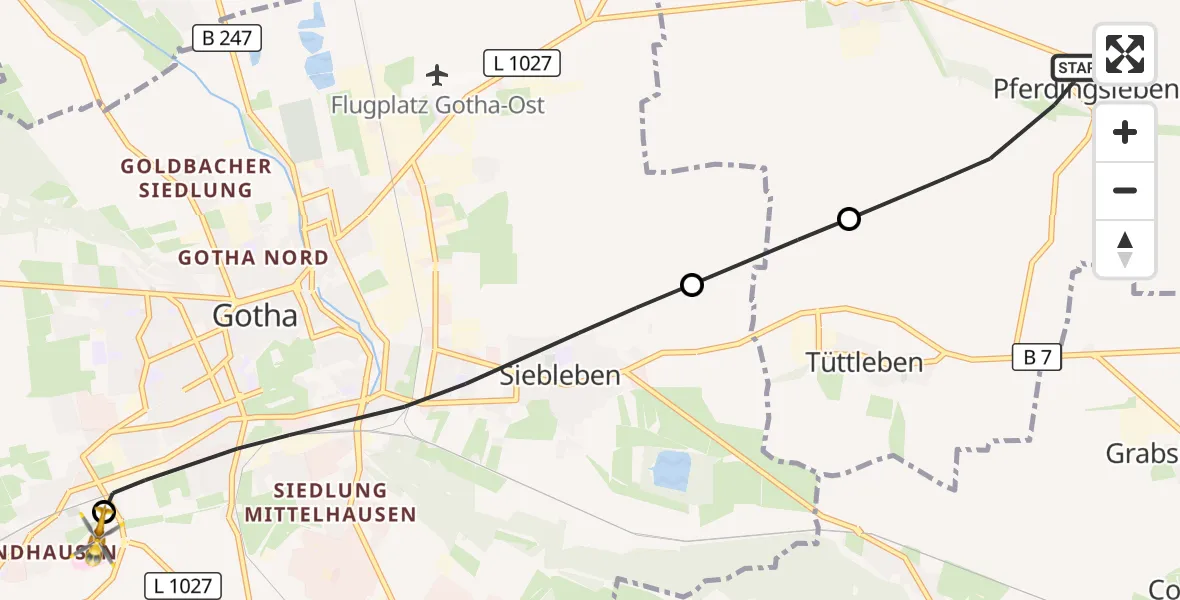 Flugroute Rettungshubschrauber Pferdingsleben - Helios Clinic Gotha, 02 September 2026, 10:04