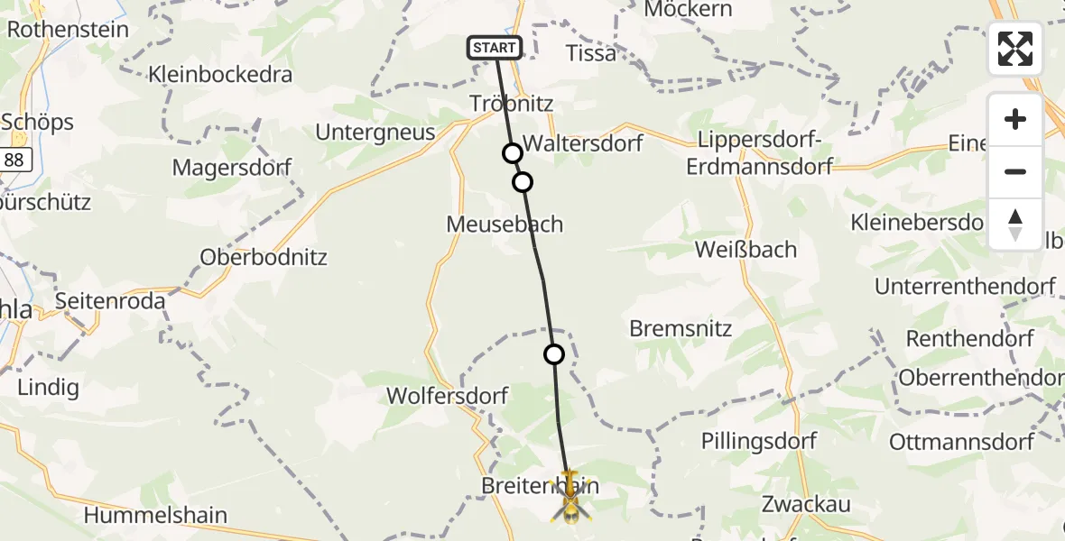 Flugroute Rettungshubschrauber Stadtroda - Neustadt an der Orla, 02 September 2026, 10:04