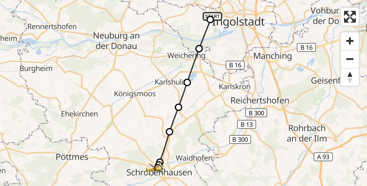 Flugroute Rettungshubschrauber Ingolstadt Hospital - Schrobenhausen, 02 September 2026, 10:05
