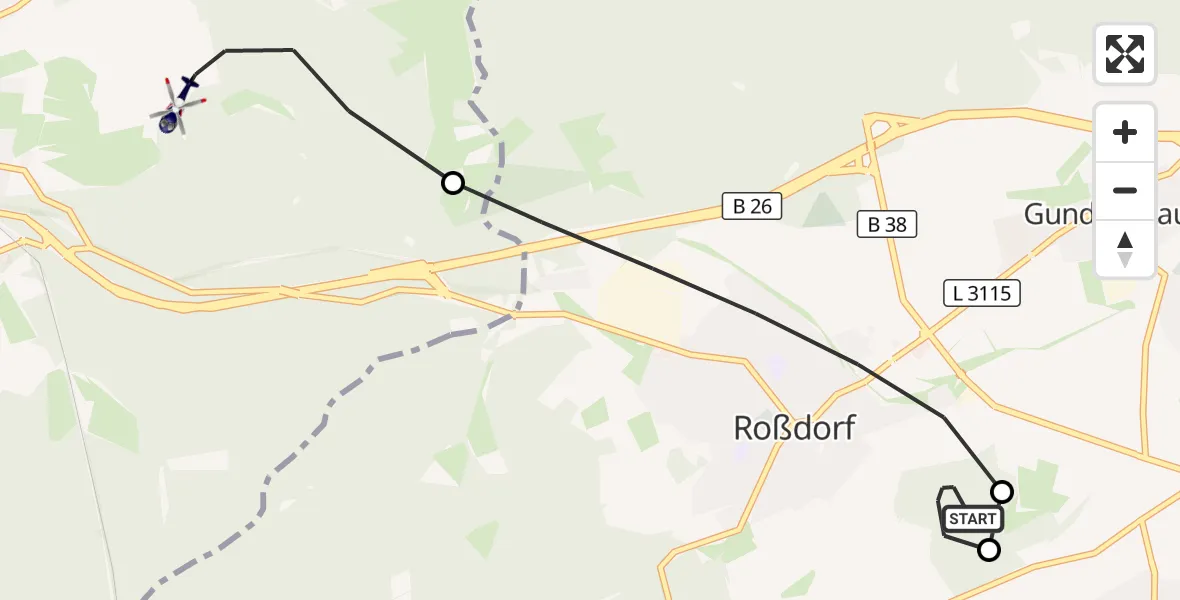 Flugroute Polizeihubschrauber Roßdorf - Darmstadt, 02 September 2026, 10:08