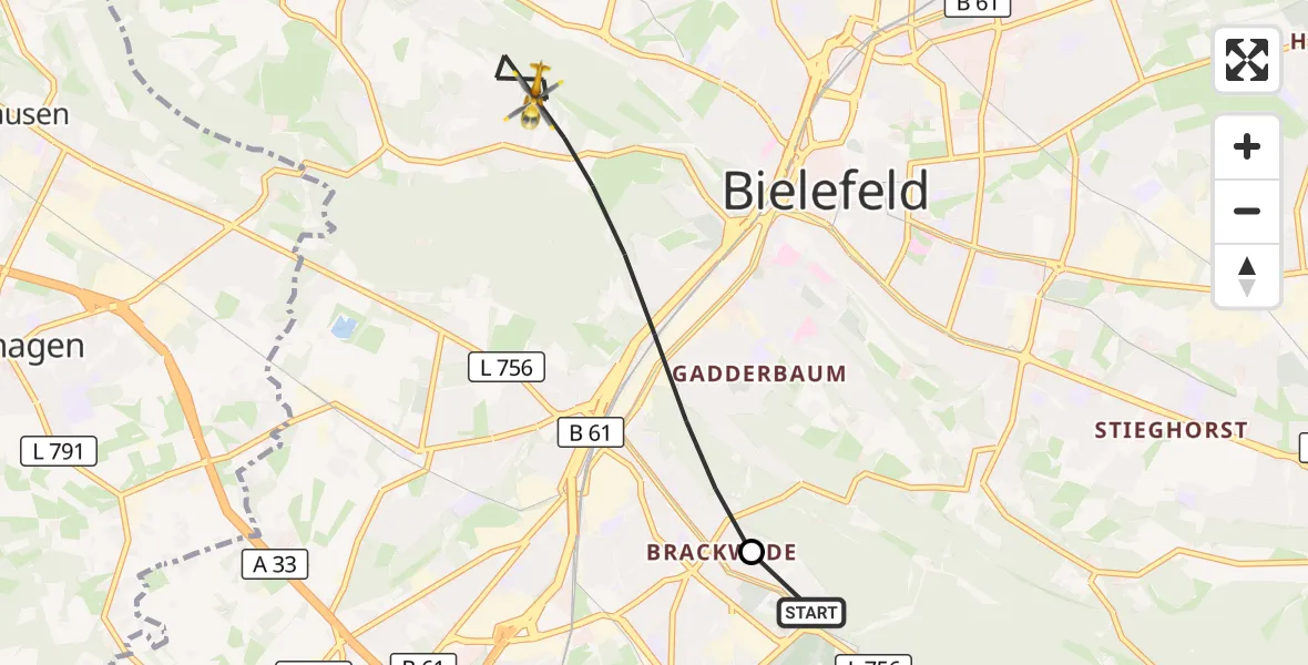 Flugroute Rettungshubschrauber Luftrettungszentrum Bielefeld - Bielefeld, 02 September 2026, 10:08