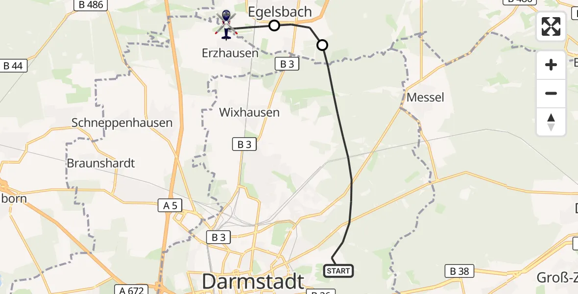 Flugroute Polizeihubschrauber Darmstadt - Flughafen Frankfurt-Egelsbach, 02 September 2026, 10:16