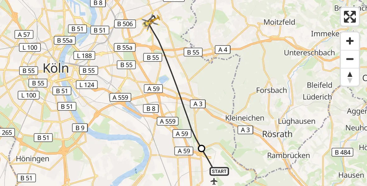 Flugroute Rettungshubschrauber Köln Bonn Flughafen - Köln, 02 September 2026, 10:21
