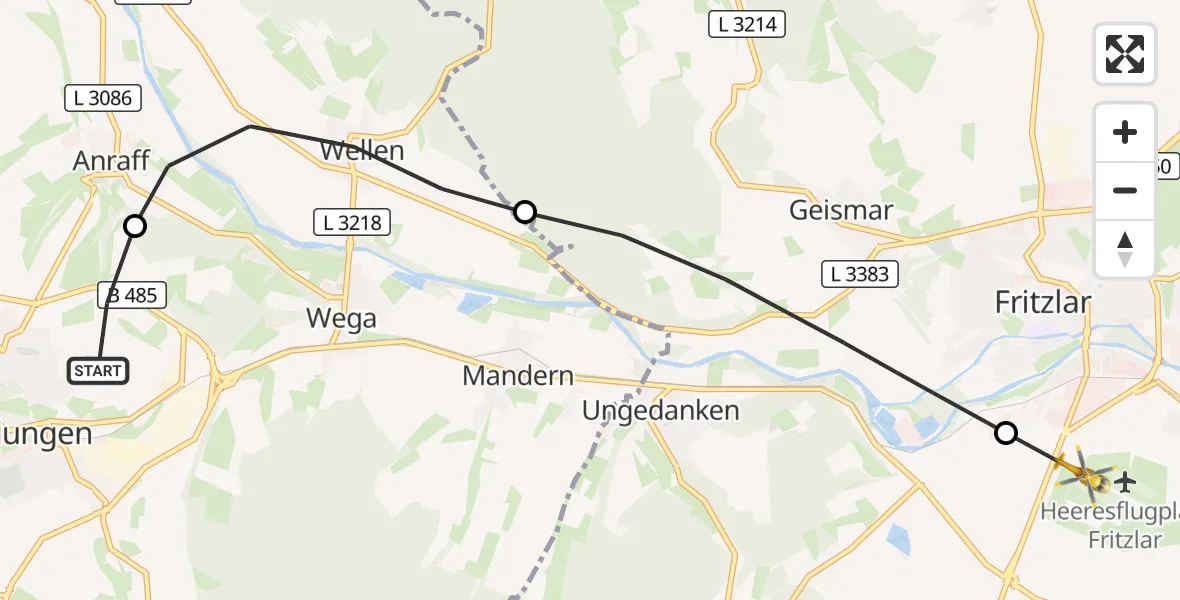 Flugroute Rettungshubschrauber Bad Wildungen - Fritzlar Army Flugplatz, 02 September 2026, 10:21