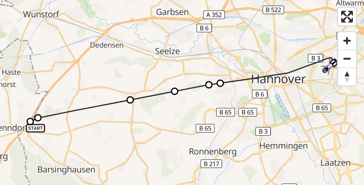 Flugroute Polizeihubschrauber Barsinghausen - Hannover Luftrettung Hubschrauberlandeplatz (Christoph 4), 02 September 2026, 10:23