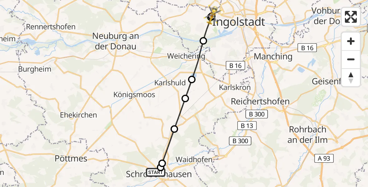 Flugroute Rettungshubschrauber Schrobenhausen - Ingolstadt Hospital, 02 September 2026, 10:35