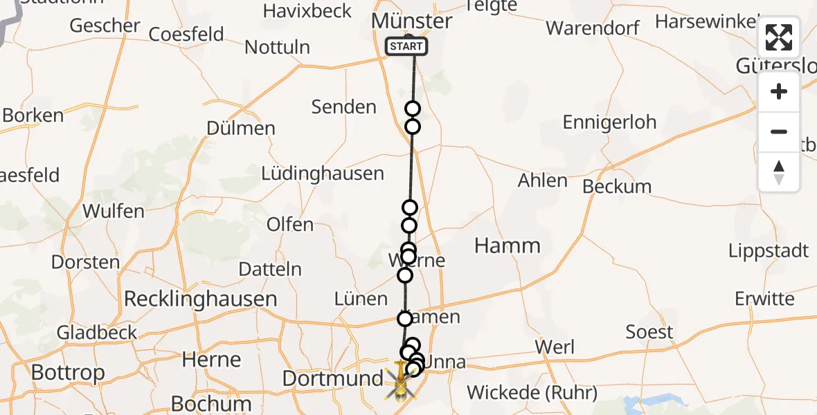 Flugroute Ambulanzhubschrauber Münster - Dortmund Flughafen, 02 September 2026, 10:36