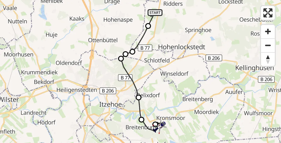 Flugroute Polizeihubschrauber Itzehoe Hungriger Wolf Flugplatz - Kronsmoor, 02 September 2026, 10:38