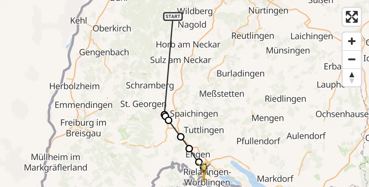 Flugroute Ambulanzhubschrauber Altensteig - Singen (Hohentwiel), 02 September 2026, 10:40