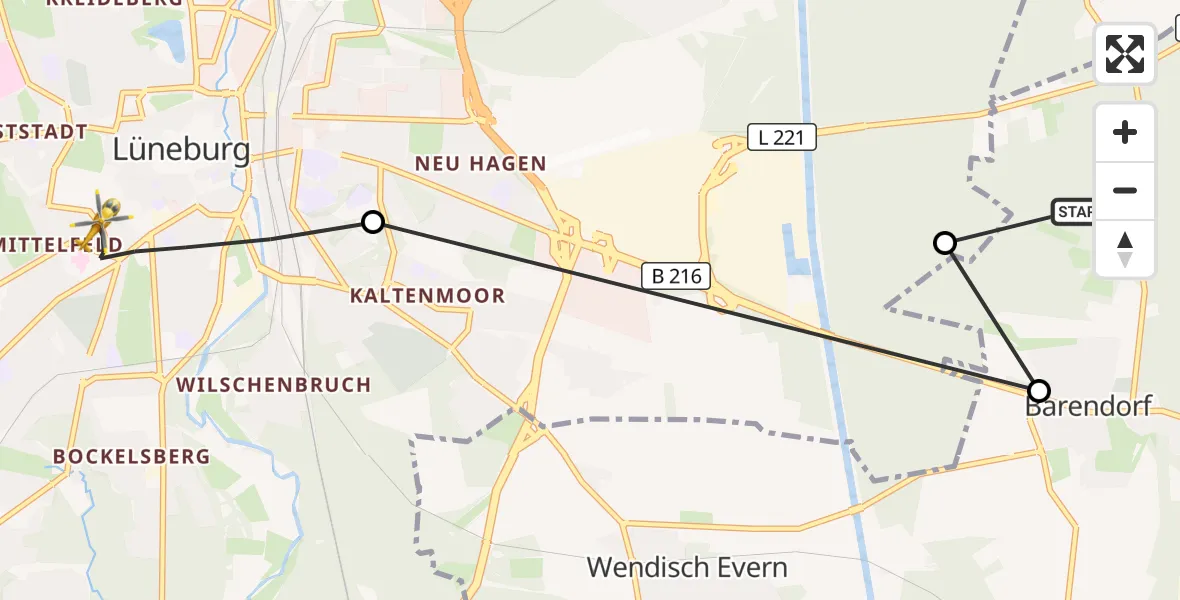 Flugroute Rettungshubschrauber Reinstorf - Lüneburg, 02 September 2026, 10:42