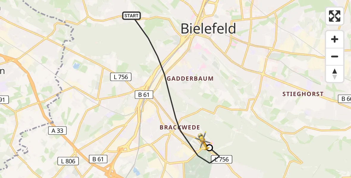 Flugroute Rettungshubschrauber Bielefeld - Luftrettungszentrum Bielefeld, 02 September 2026, 10:45