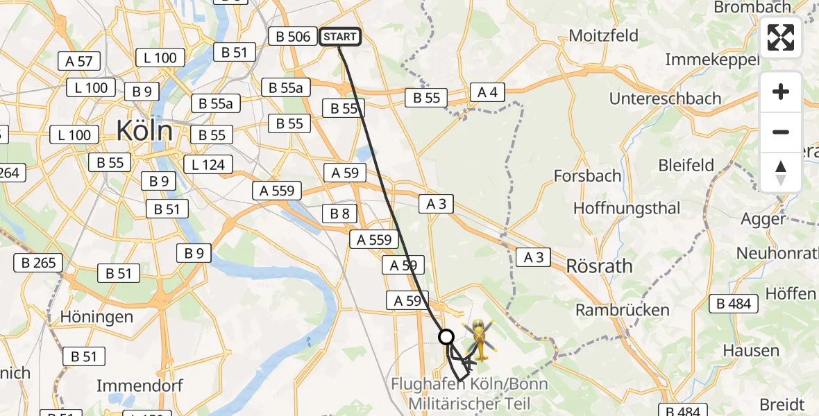 Flugroute Rettungshubschrauber Köln - Köln Bonn Flughafen, 02 September 2026, 10:46