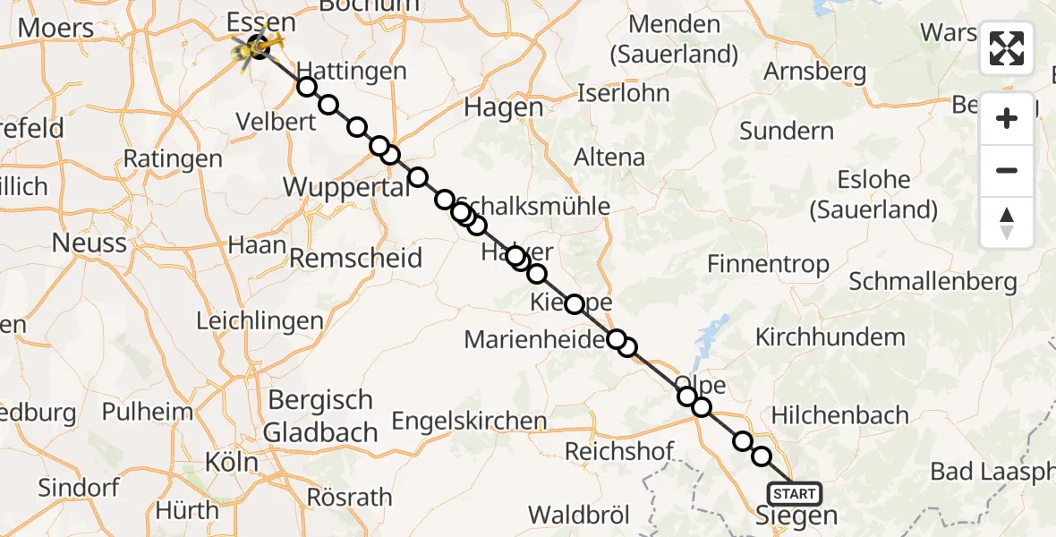 Flugroute Ambulanzhubschrauber Siegen - Alfried Krupp Hospital, 02 September 2026, 10:51