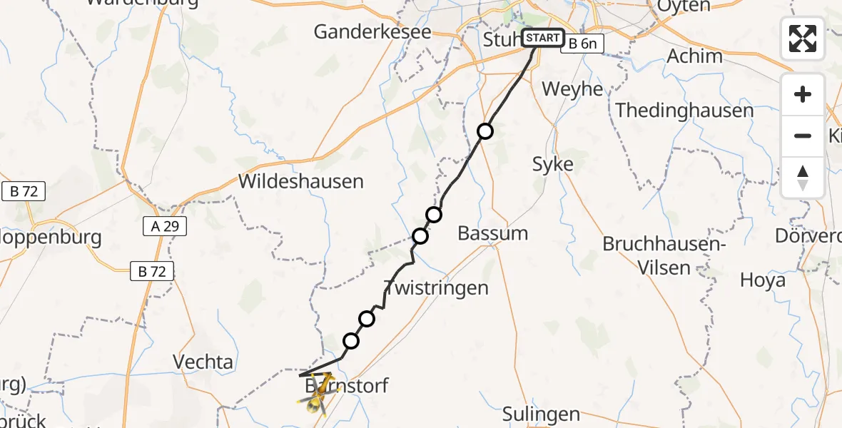 Flugroute Rettungshubschrauber Stuhr - Barnstorf, 02 September 2026, 11:03
