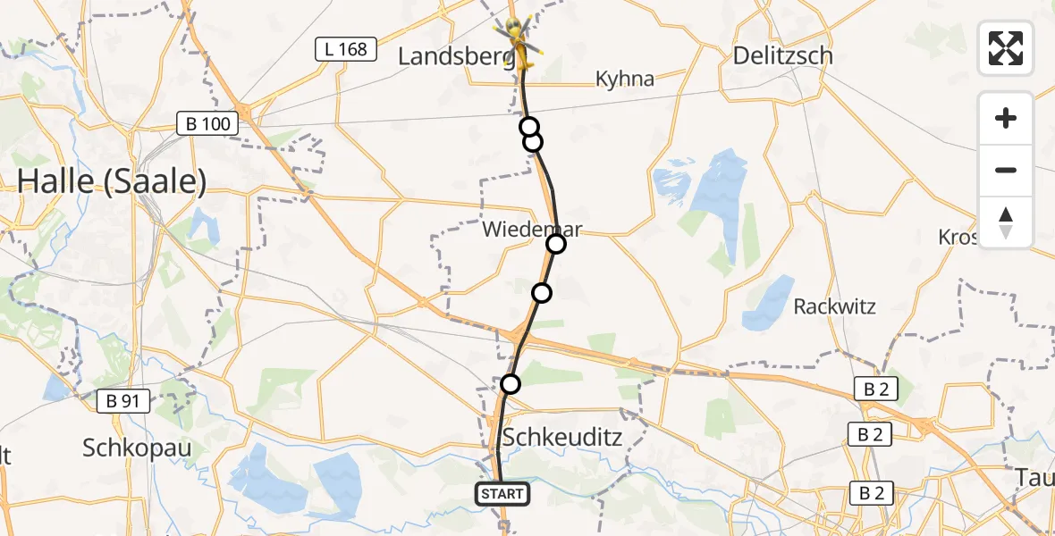 Flugroute Rettungshubschrauber Schkeuditz - Wiedemar, 02 September 2026, 11:03