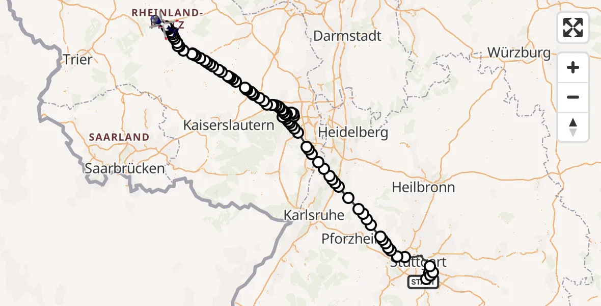 Flugroute Polizeihubschrauber Flughafen Stuttgart - Sohren, 02 September 2026, 11:05