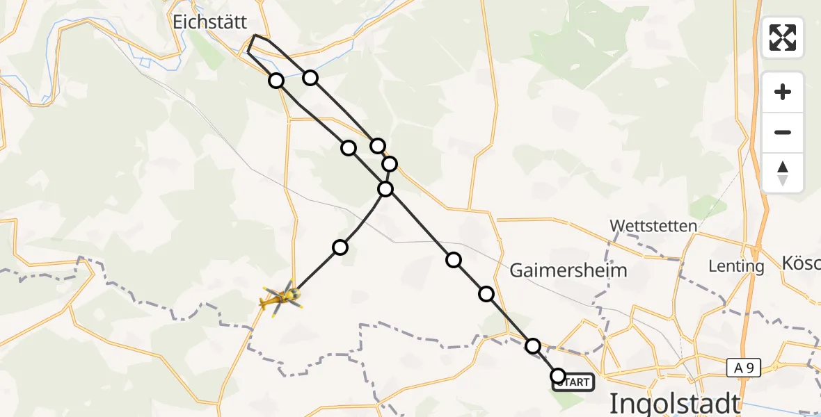 Flugroute Rettungshubschrauber Ingolstadt Hospital - Nassenfels, 02 September 2026, 11:06