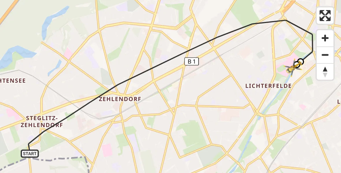 Flugroute Rettungshubschrauber Berlin - Charité Clinic Benjamin Franklin Campus, 02 September 2026, 11:09